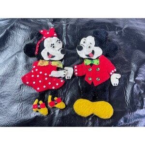 Vintage Mickey & Minnie Mouse Homemade Felt  Magnet on backs Hand Made Craft